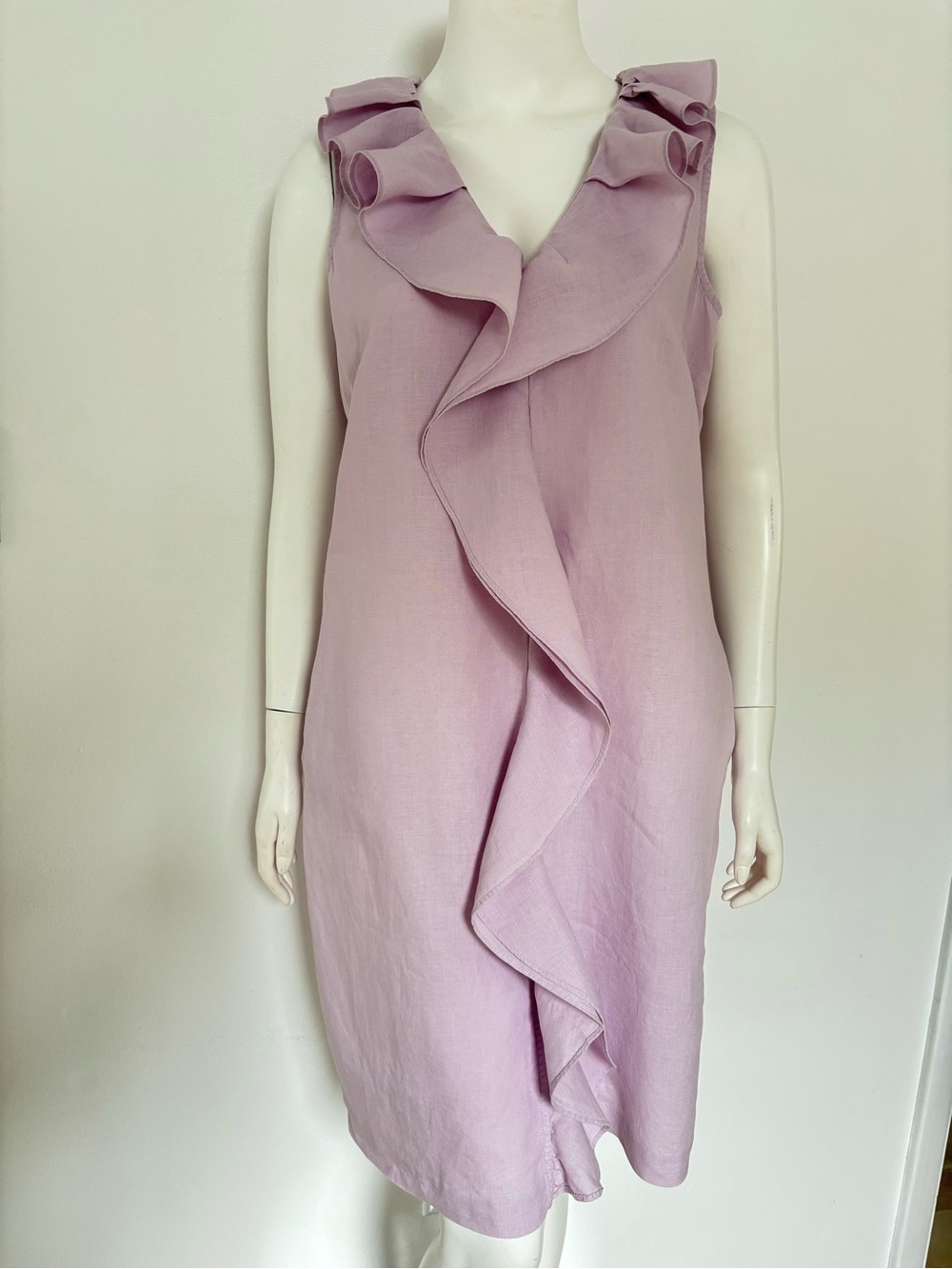 Talbots  100% Linen Lavender Ruffle-Front Midi Dress